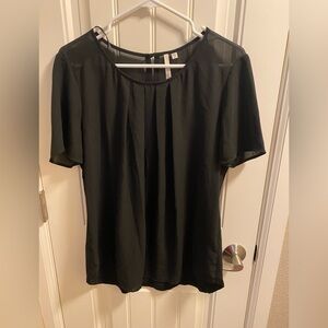 Bellatrix L Top Black Sheer Blouse Large Shirt Button Neck Lg